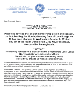 Newportville, Pennsylvania. N**Notlce*** This Meeting Notification Is Available on the Boilermakers Local Lodge No