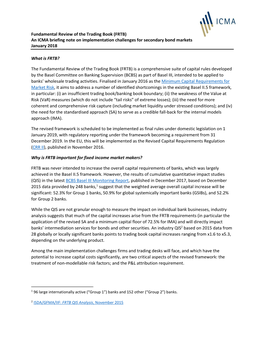 FRTB) an ICMA Briefing Note on Implementation Challenges for Secondary Bond Markets January 2018