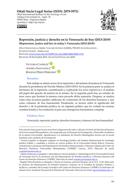 Represión, Justicia Y Derecho En La Venezuela De Hoy (2013-2019) (Repression, Justice and Law in Today’S Venezuela (2013-2019))