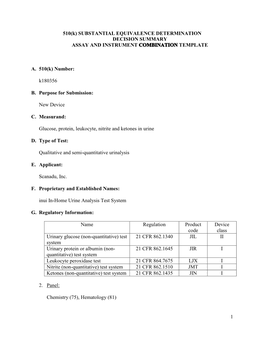 510(K) SUBSTANTIAL EQUIVALENCE DETERMINATION DECISION SUMMARY ASSAY and INSTRUMENT COMBINATION TEMPLATE