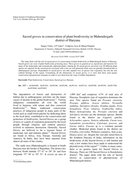 Sacred Groves in Conservation of Plant Biodiversity in Mahendergarh District of Haryana