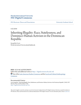 Race, Statelessness, and Dominico-Haitian Activism in the Dominican Republic Jacqueline Lyon Florida International University, Jlyon016@Fiu.Edu