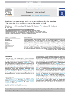 Subsistence Economy and Land Use Strategies in the Burdur Province (SW Anatolia) from Prehistory to the Byzantine Period