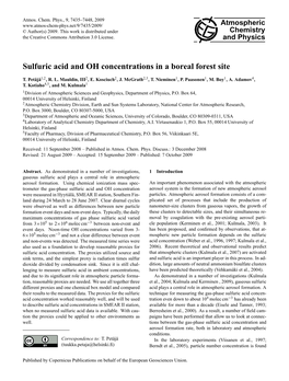Sulfuric Acid and OH Concentrations in a Boreal Forest Site