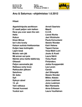 Anu & Saturnus –Ohjelmistoa 1.6.2012