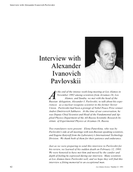 Interview with Alexander Ivanovich Pavlovskii
