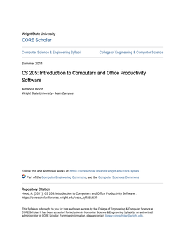 CS 205: Introduction to Computers and Office Productivity Software