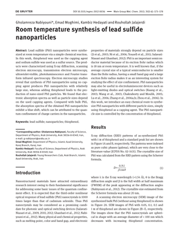 Room Temperature Synthesis of Lead Sulfide Nanoparticles