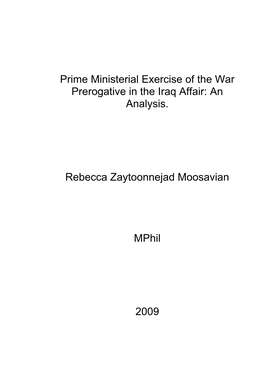 Prime Ministerial Exercise of the War Prerogative in the Iraq Affair: an Analysis