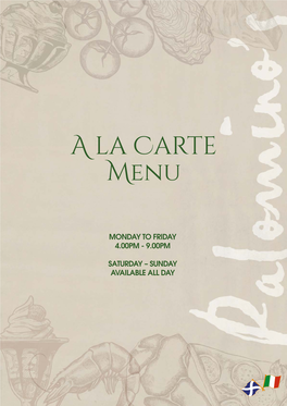 A LA CARTE Menu