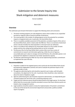 Submission to the Senate Inquiry Into Shark Mitigation and Deterrent Measures