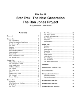 Star Trek: the Next Generation the Ron Jones Project Supplemental Liner Notes