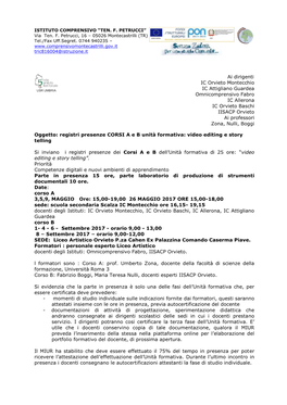 Ai Dirigenti IC Orvieto Montecchio IC Attigliano Guardea Omnicomprensivo Fabro IC Allerona IC Orvieto Baschi IISACP Orvieto Ai Professori Zona, Nulli, Boggi