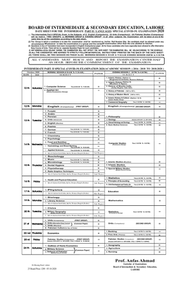 Date Sheet for the Intermediate Part-II / Languages Special