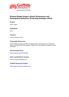 National Rugby League's Junior Performance and Participation Initiatives: Evaluating Strategies (2019)