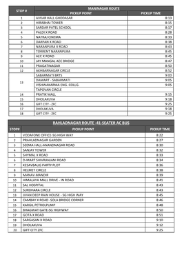 Bus Time Table for GIFT CITY