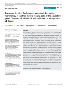 Does Your Lip Stick? Evolutionary Aspects of the Mouth Morphology of the Indo‐Pacific Clinging Goby of the Sicyopterus Genus