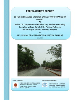 PREFEASIBILITY REPORT for EC for INCREASING STORAGE CAPACITY of ETHANOL by 6000 KL At