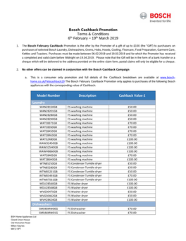 Bosch Cashback Promotion Terms & Conditions 6Th February – 19Th