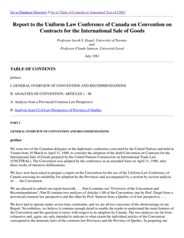 Report to the Uniform Law Conference of Canada on Convention on Contracts for the International Sale of Goods