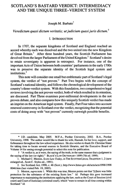 Scotland's Bastard Verdict: Intermediacy and the Unique Three-Verdict System