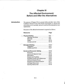 The Affected Environment: Before and After the Alternatives