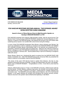 Fox Nascar Bestows Second-Annual 'The Byrnsie