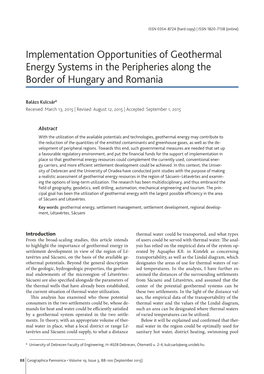 Implementation Opportunities of Geothermal Energy Systems in the Peripheries Along the Border of Hungary and Romania