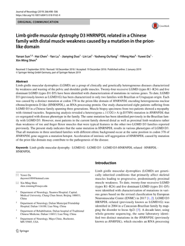 Limb Girdle Muscular Dystrophy D3 HNRNPDL Related in a Chinese Family with Distal Muscle Weakness Caused by a Mutation in the Prion- Like Domain