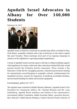 Agudath Israel Advocates in Albany for Over 140,000 Students