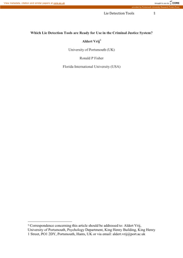 Which Lie Detection Tools Are Ready for Use in the Criminal Justice System?
