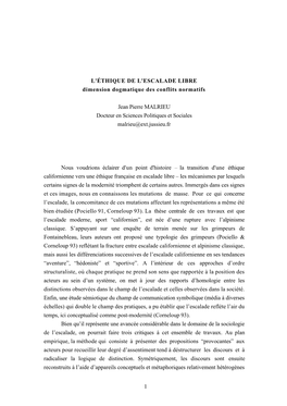 1 L'éthique DE L'escalade LIBRE Dimension Dogmatique Des Conflits