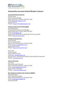 National Key Accounts Federal Member Contacts