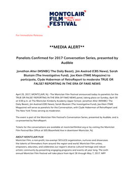 Montclair Film Festival Media Alert Fake News Panelists Announced