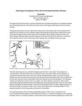 Hydrologic Investigation. Silver Bow Creek Superfund Site, Montana