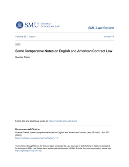Some Comparative Notes on English and American Contract Law