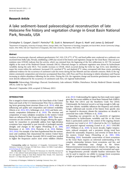 A Lake Sediment–Based Paleoecological Reconstruction of Late Holocene Fire History and Vegetation Change in Great Basin National Park, Nevada, USA