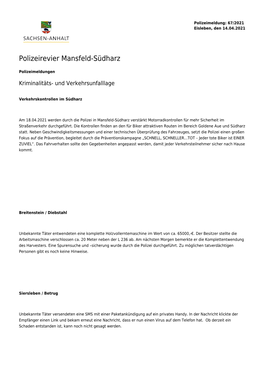 Polizeirevier Mansfeld-Südharz