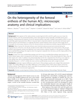 On the Heterogeneity of the Femoral Enthesis of the Human ACL: Microscopic Anatomy and Clinical Implications Mélanie L