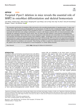 Targeted Ptpn11 Deletion in Mice Reveals the Essential Role of SHP2 in Osteoblast Differentiation and Skeletal Homeostasis