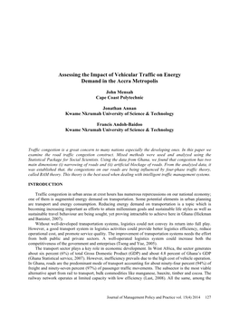 Assessing the Impact of Vehicular Traffic on Energy Demand in the Accra Metropolis