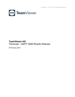 Teamviewer AG Transcript – Q4/FY 2020 Results Webcast