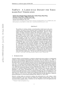 Tabfact: a Large-Scale Dataset for Table-Based Fact Verification