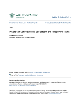 Private Self-Consciousness, Self-Esteem, and Perspective-Taking