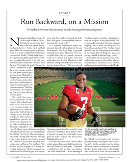 Run Backward, on a Mission Cornerback Norman Hayes’S Rituals Include Shutting Down Runs and Passes