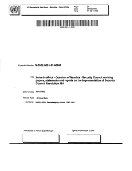 Security Council Working Papers, Statements and Reports on the Implementation of Security Council Resolution 385