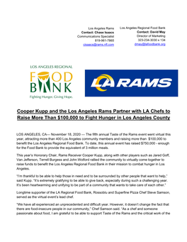 Cooper Kupp and the Los Angeles Rams Partner with LA Chefs to Raise More Than $100,000 to Fight Hunger in Los Angeles County