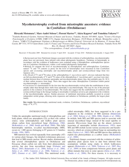 Mycoheterotrophy Evolved from Mixotrophic Ancestors: Evidence in Cymbidium (Orchidaceae)
