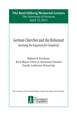 German Churches and the Holocaust Assessing the Argument for Complicity