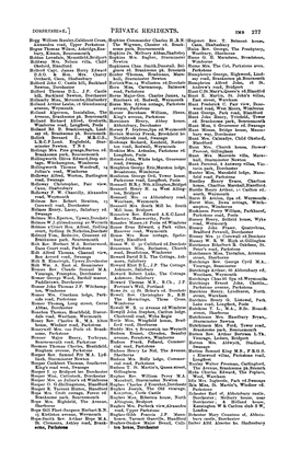 PRIVAT~ RESIDENTS. IMB 277 Hogg William Stanley,Caldioott Cross, Hopkins Commander Charles H.,R.N